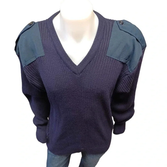 Cobmex Military V Neck Commando Blue/Black Ribbed Sweater  Size 2X - Picture 6 of 12